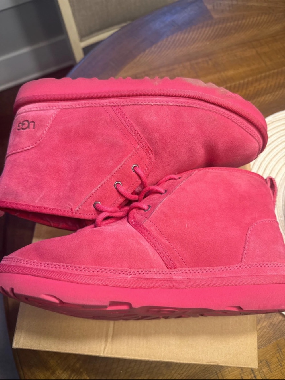 UGG Kids Bright Pink Suede Lace-Up Boot